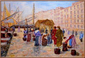 L'arrivee du poisson a Marseille en 1900 28,76 x 19,7/2014/ Price $3,900